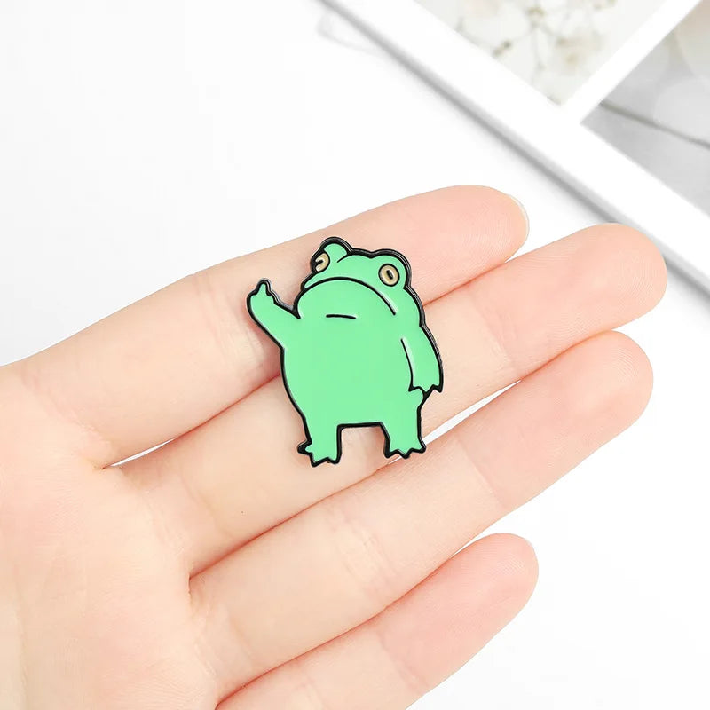 Funny Middle Finger Frog Brooch Pin