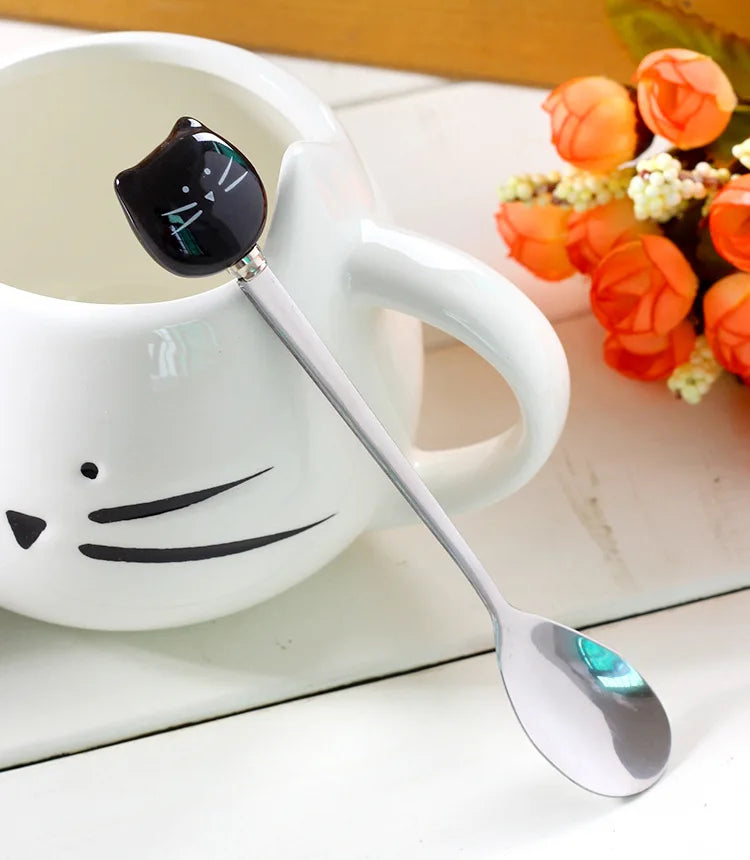 Cute Ceramic Cat Mugs With Spoon 14 oz.