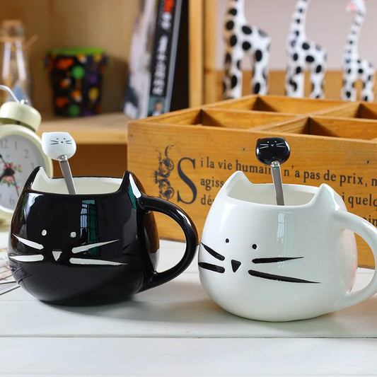 Cute Ceramic Cat Mugs With Spoon 14 oz.