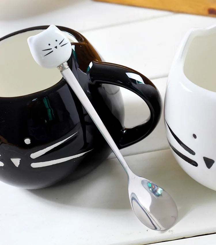 Cute Ceramic Cat Mugs With Spoon 14 oz.